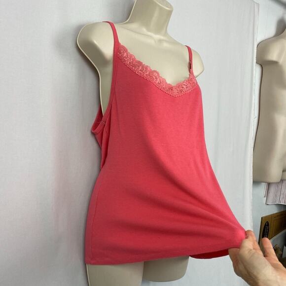 GAP Lace Trimmed Tank Top Womens XL Pink Soft Stretch Cami Babydoll Vintage Y2K - Picture 3 of 10
